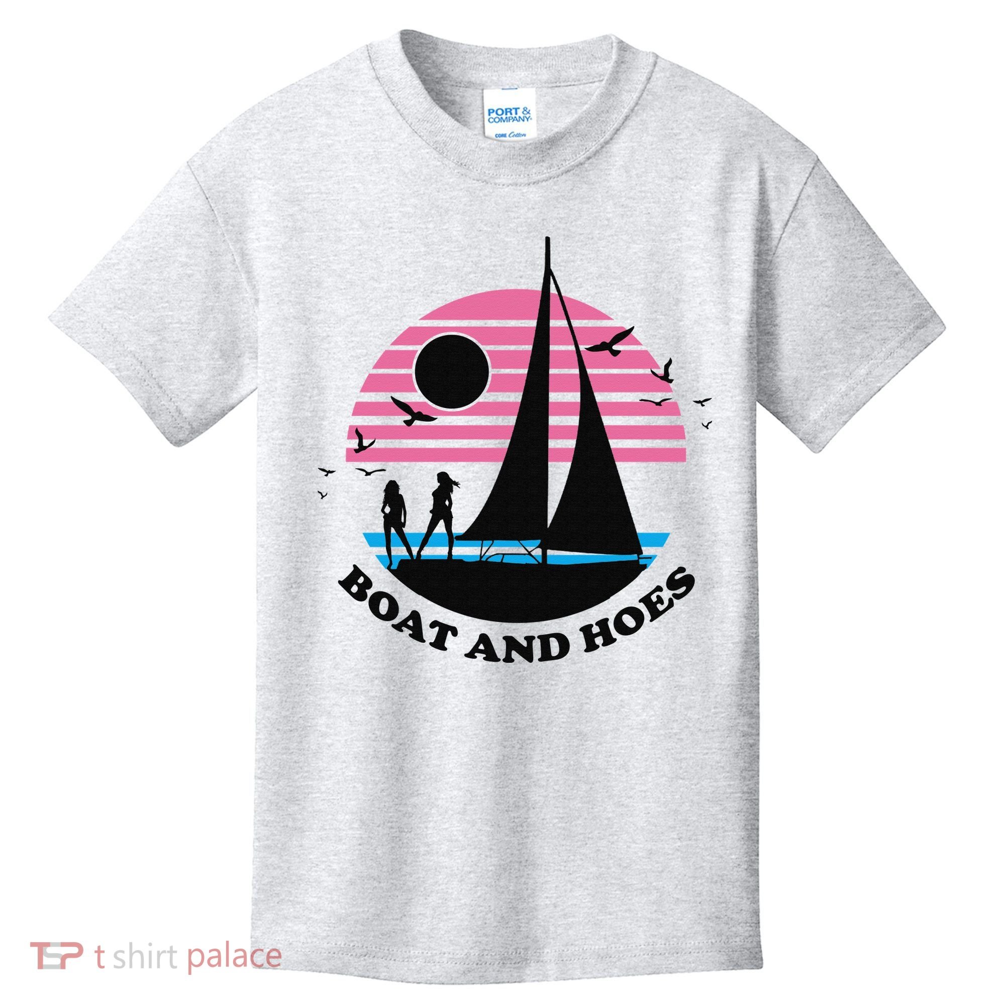 Boats And Hoes Retro Sunset Funny Kids T-Shirt