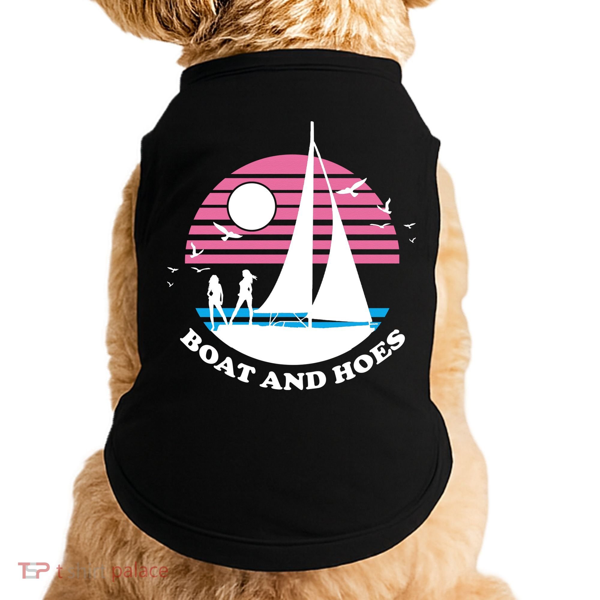 Boats And Hoes Retro Sunset Funny Doggie Tank