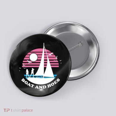 Boats And Hoes Retro Sunset Funny Button