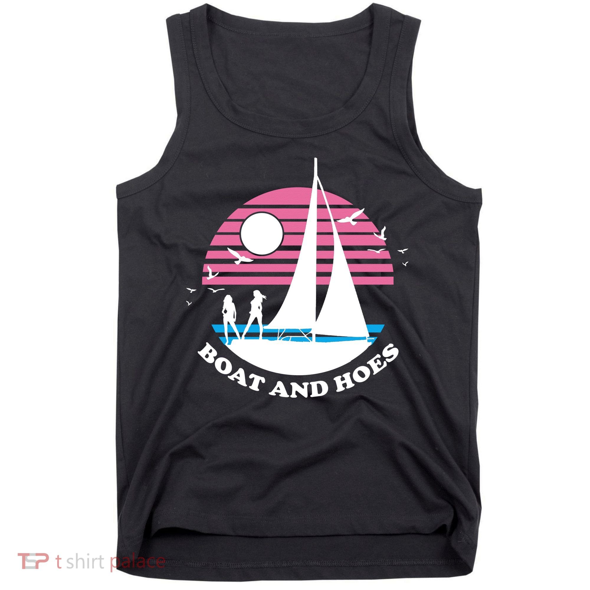 Boats And Hoes Retro Sunset Funny Tank Top