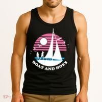 Boats And Hoes Retro Sunset Funny Tank Top thumb 3