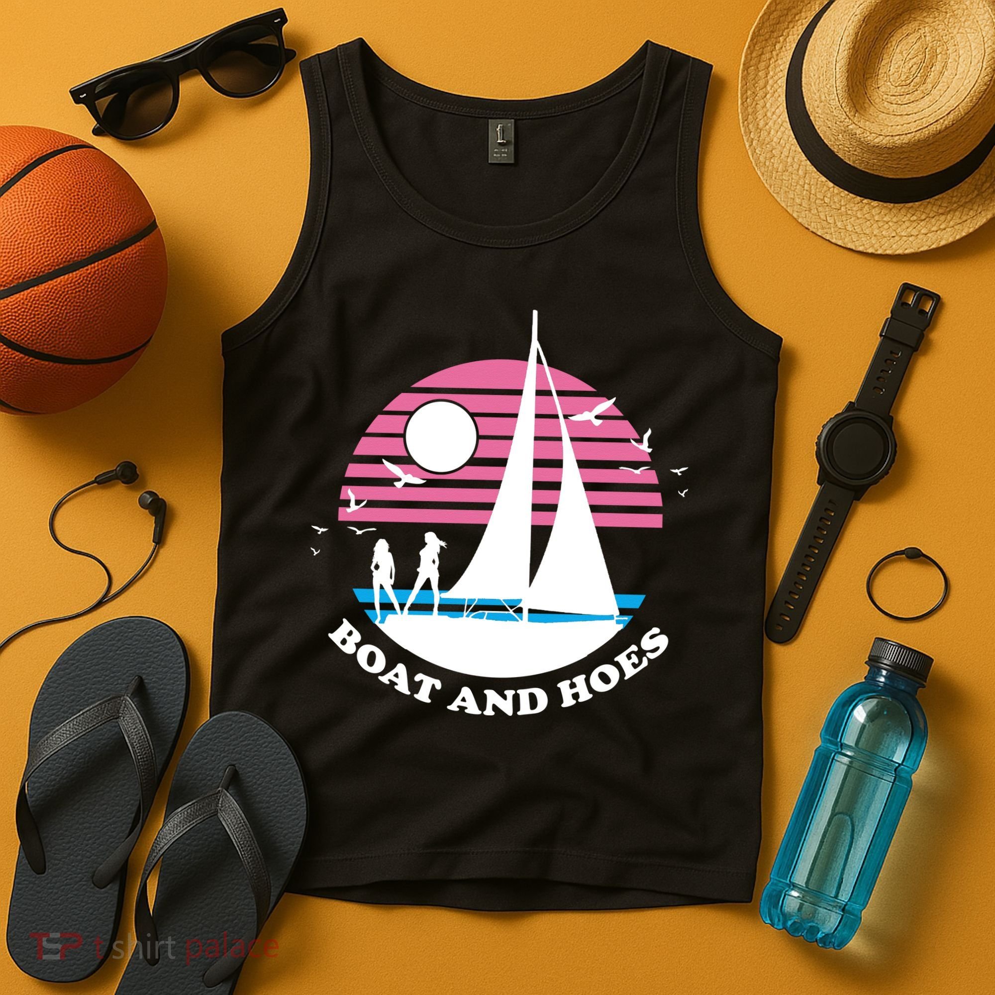 Boats And Hoes Retro Sunset Funny Tank Top