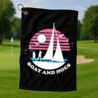 Boats And Hoes Retro Sunset Funny Golf Towel thumb 1