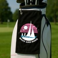 Boats And Hoes Retro Sunset Funny Golf Towel thumb 2