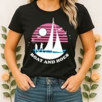 Boats And Hoes Retro Sunset Funny Women's T-Shirt thumb 2
