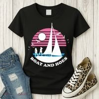 Boats And Hoes Retro Sunset Funny Women's T-Shirt thumb 3