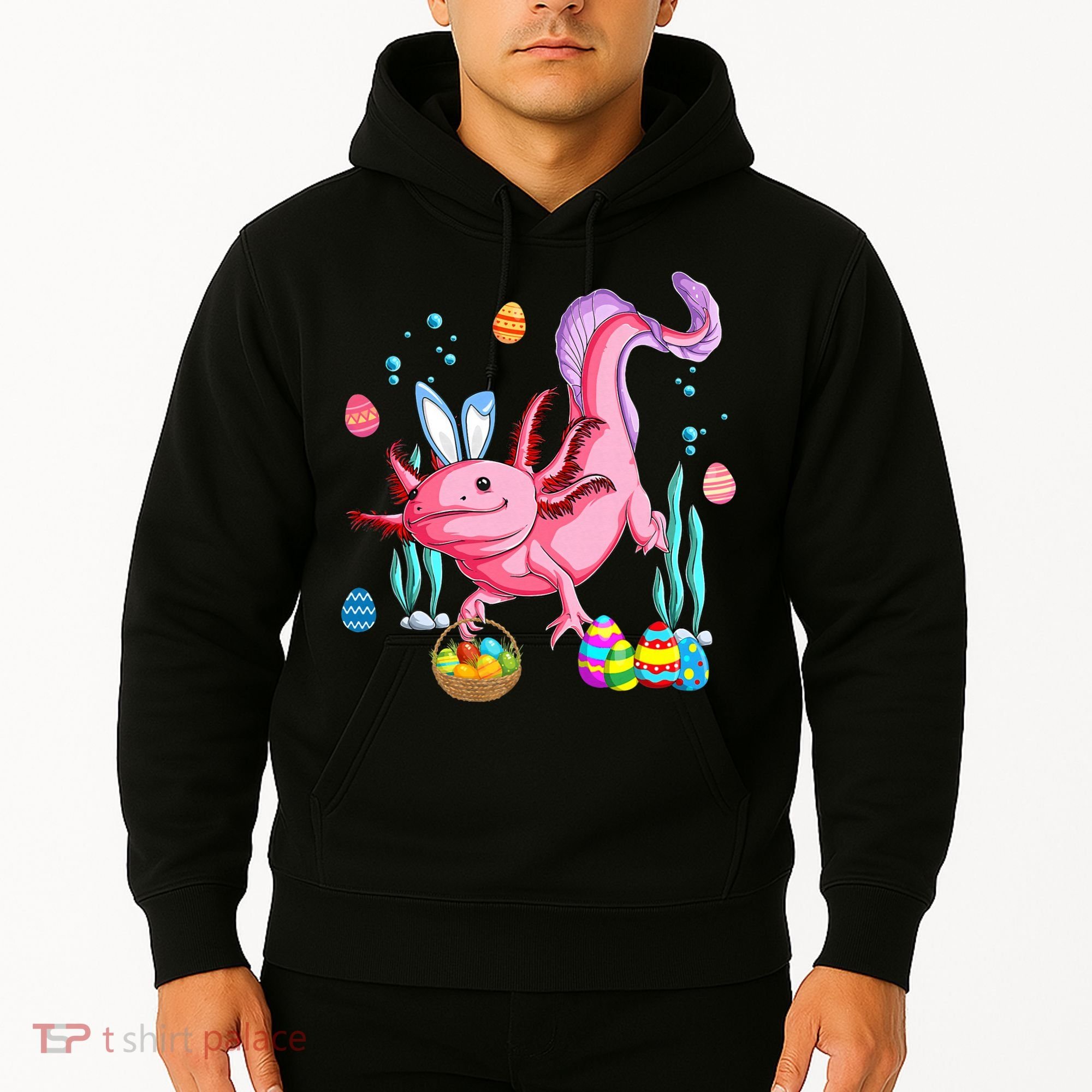 Bunny Axolotl Hunting Easter Eggs Basket Costume Hoodie