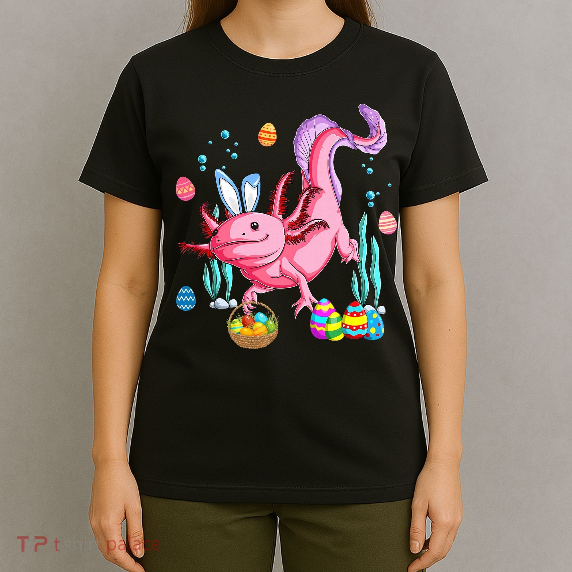 Bunny Axolotl Hunting Easter Eggs Basket Costume T-Shirt