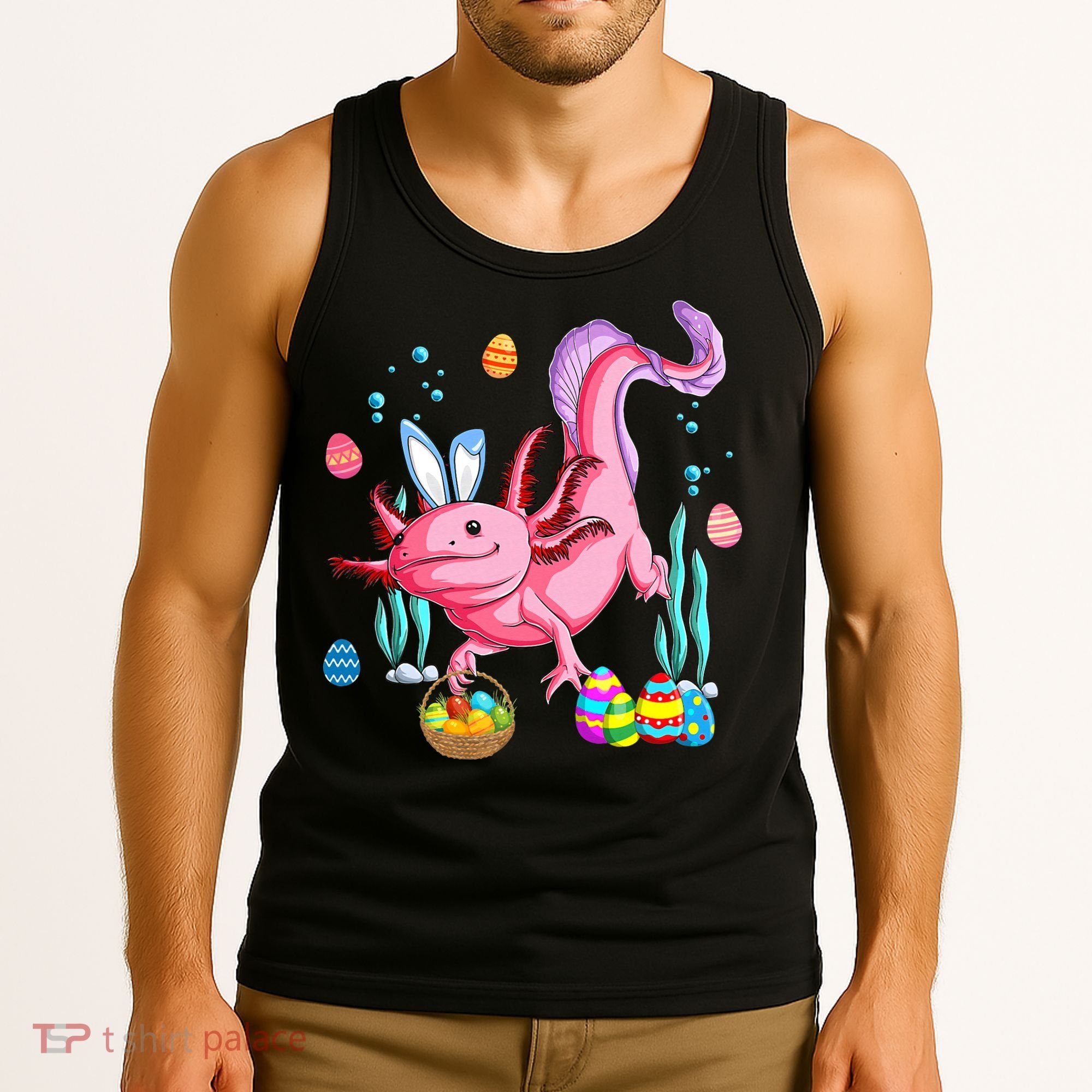 Bunny Axolotl Hunting Easter Eggs Basket Costume Tank Top
