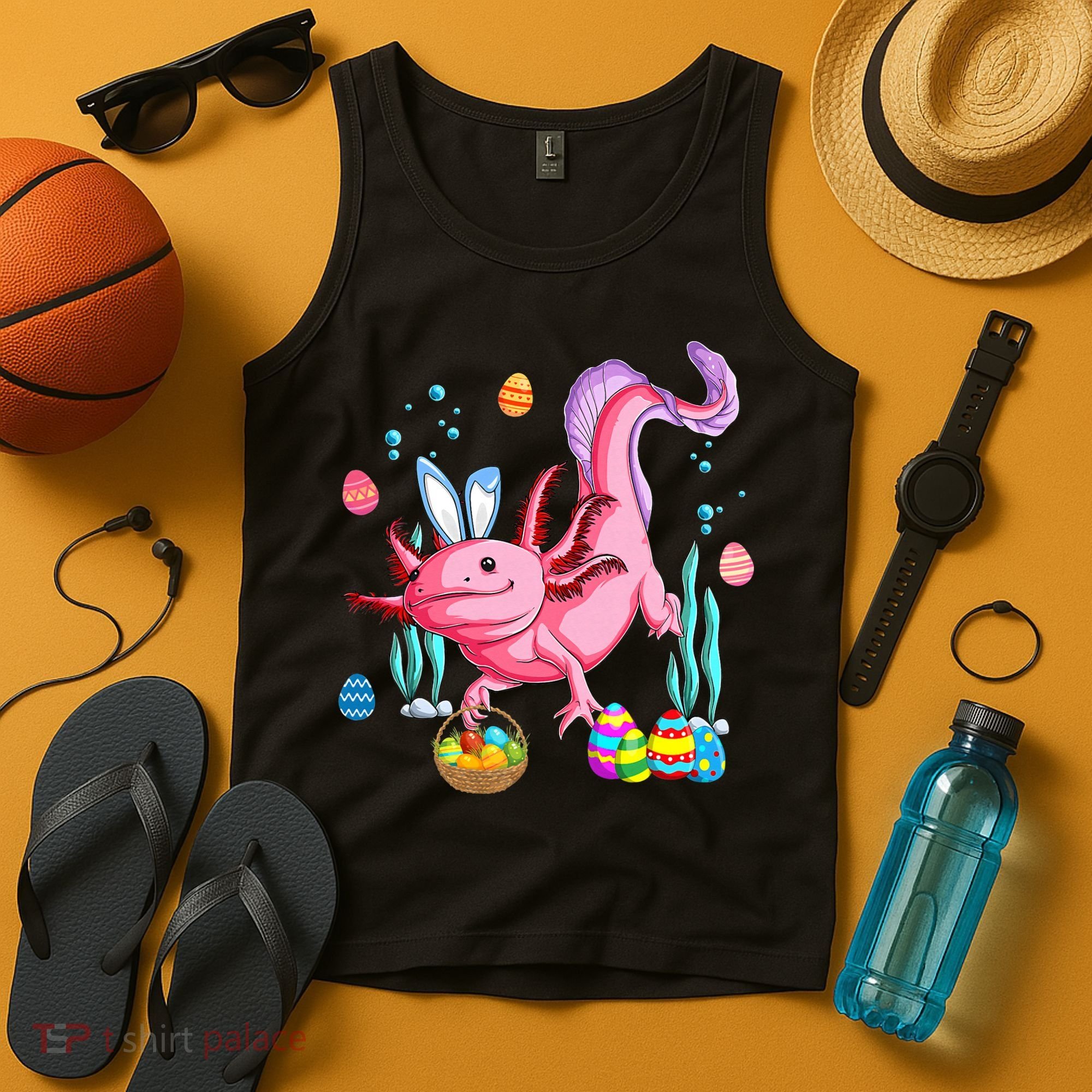 Bunny Axolotl Hunting Easter Eggs Basket Costume Tank Top