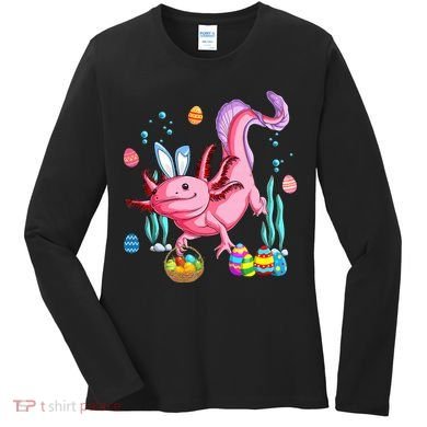 Bunny Axolotl Hunting Easter Eggs Basket Costume Women's Long Sleeve Shirt