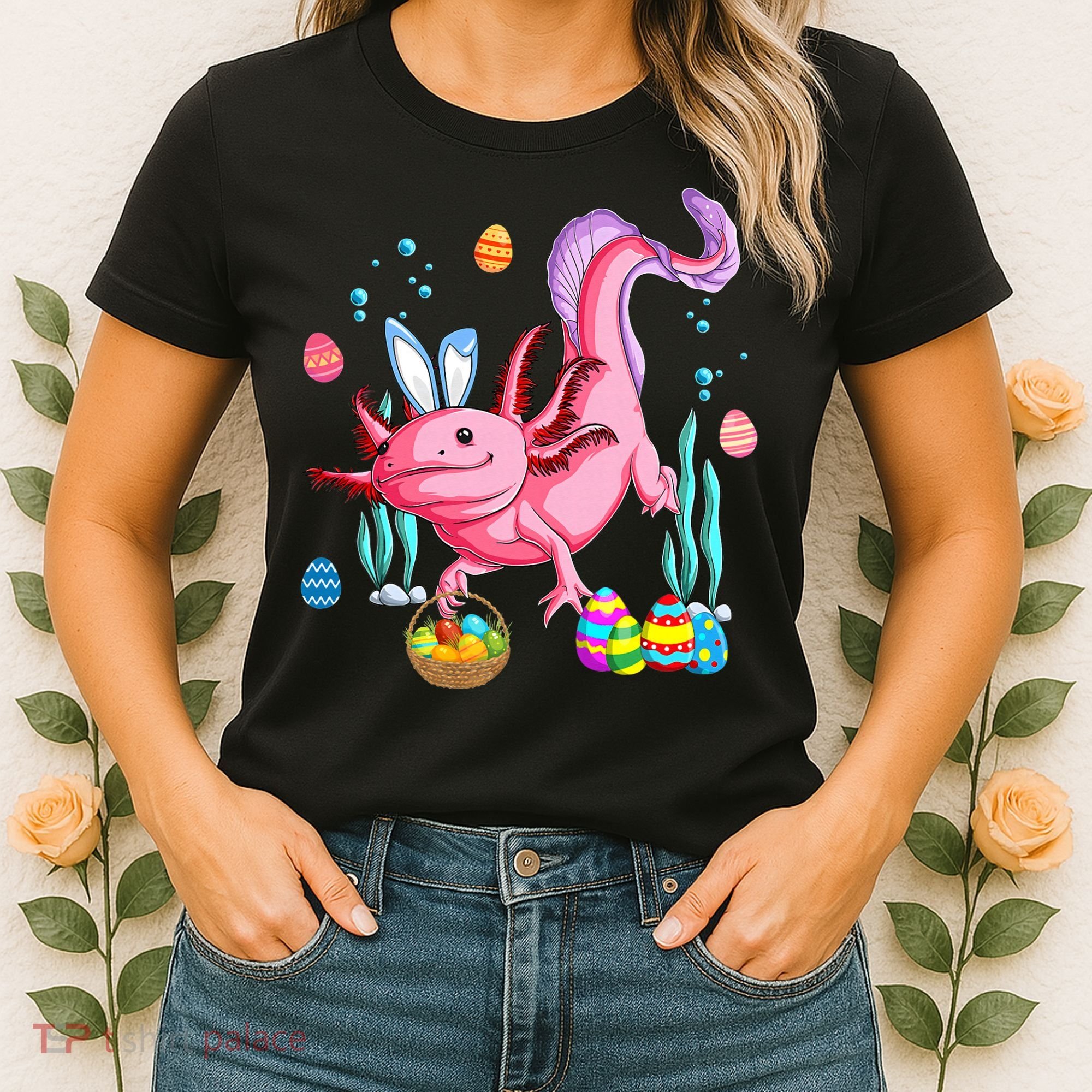 Bunny Axolotl Hunting Easter Eggs Basket Costume Women's T-Shirt