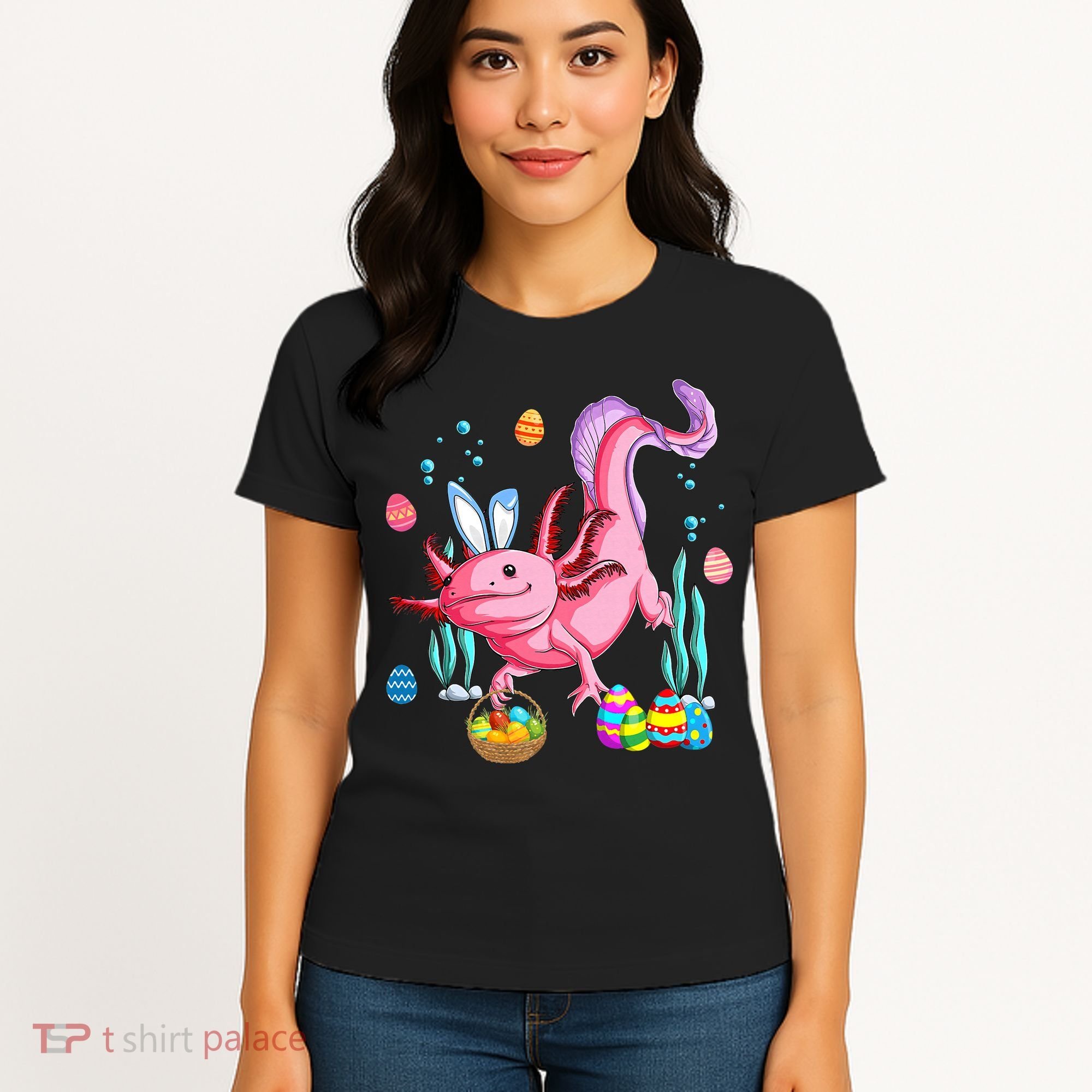 Bunny Axolotl Hunting Easter Eggs Basket Costume Women's T-Shirt