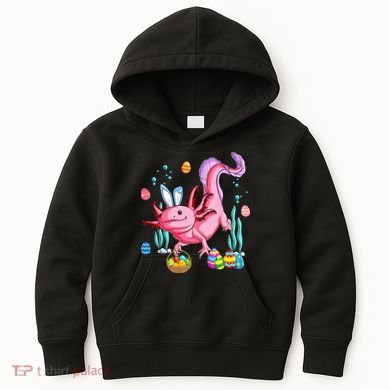 Bunny Axolotl Hunting Easter Eggs Basket Costume Kids Hoodie