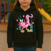 Bunny Axolotl Hunting Easter Eggs Basket Costume Kids Hoodie thumb 3