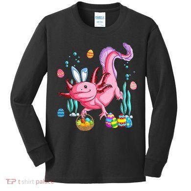 Bunny Axolotl Hunting Easter Eggs Basket Costume Kids Long Sleeve Shirt