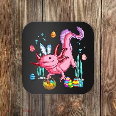 Bunny Axolotl Hunting Easter Eggs Basket Coaster