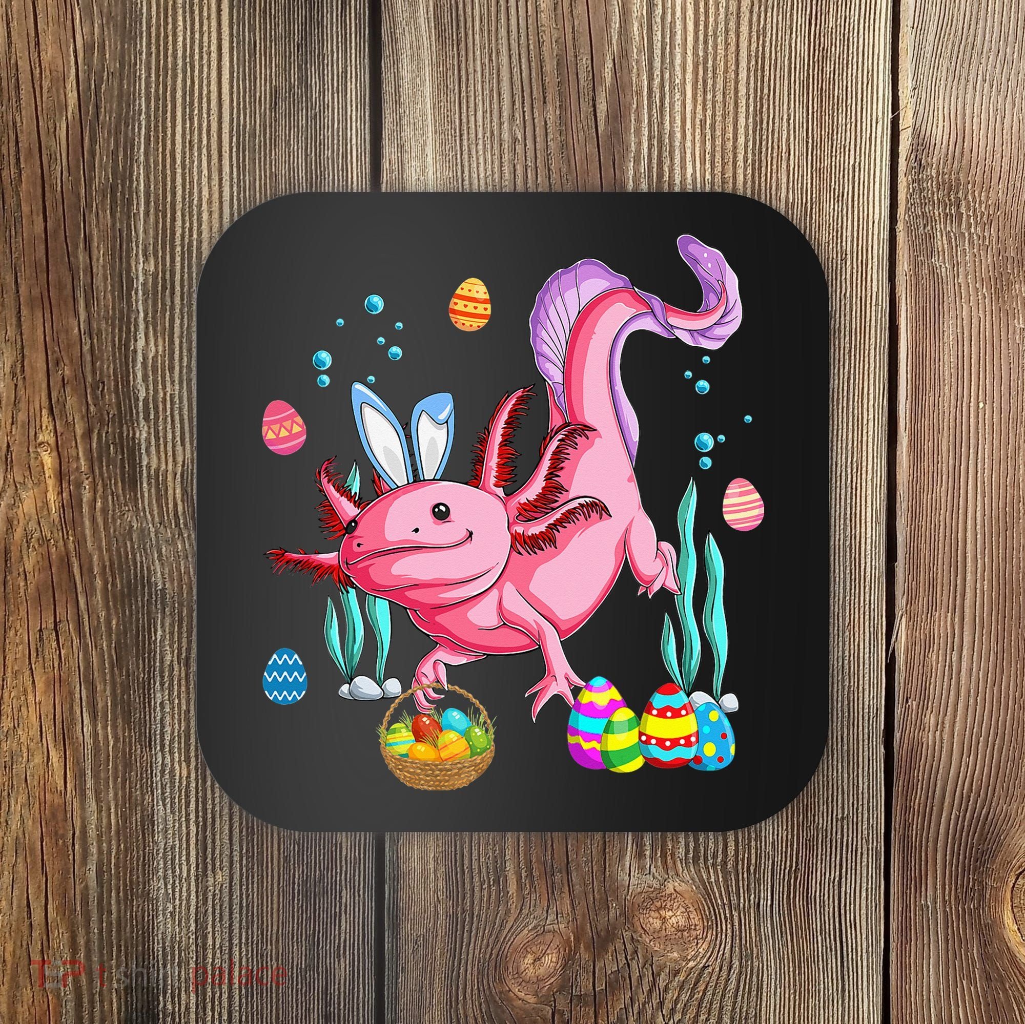 Bunny Axolotl Hunting Easter Eggs Basket Coaster
