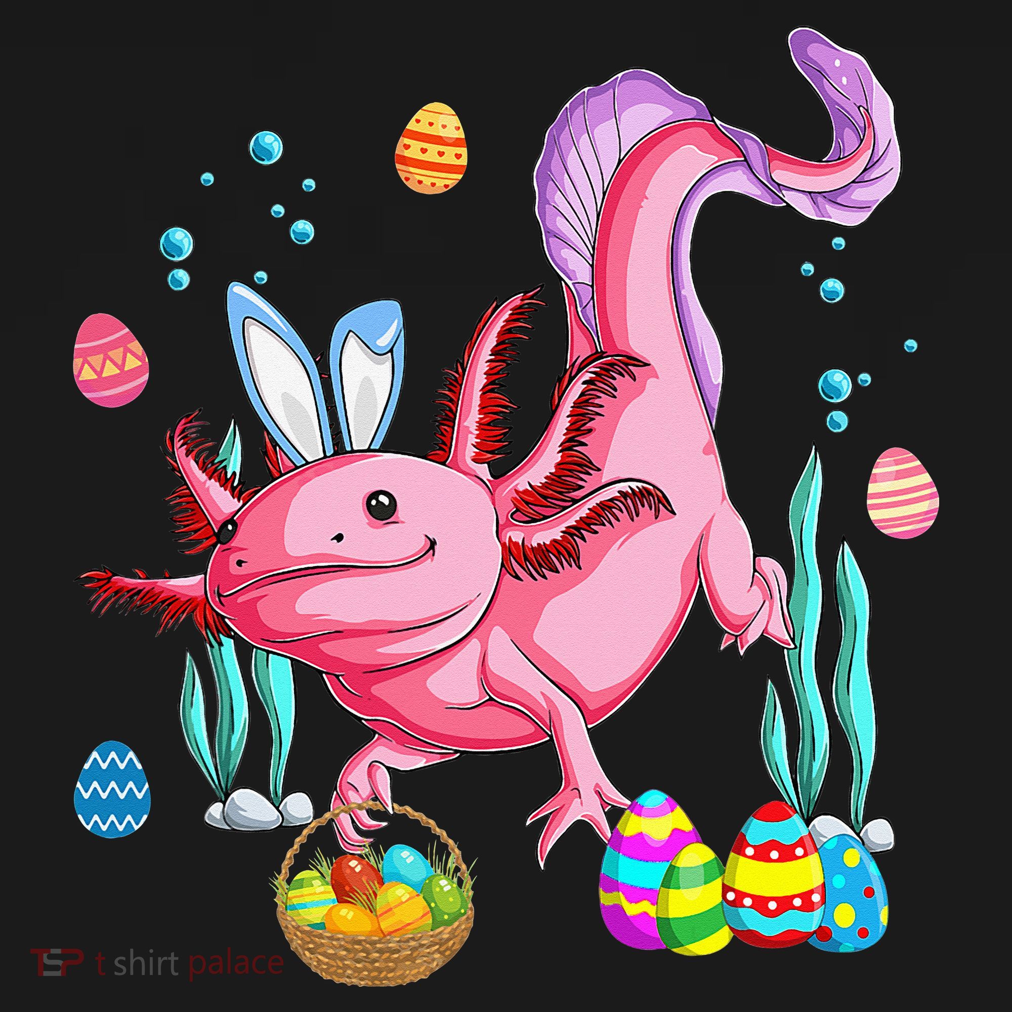 Bunny Axolotl Hunting Easter Eggs Basket Polo