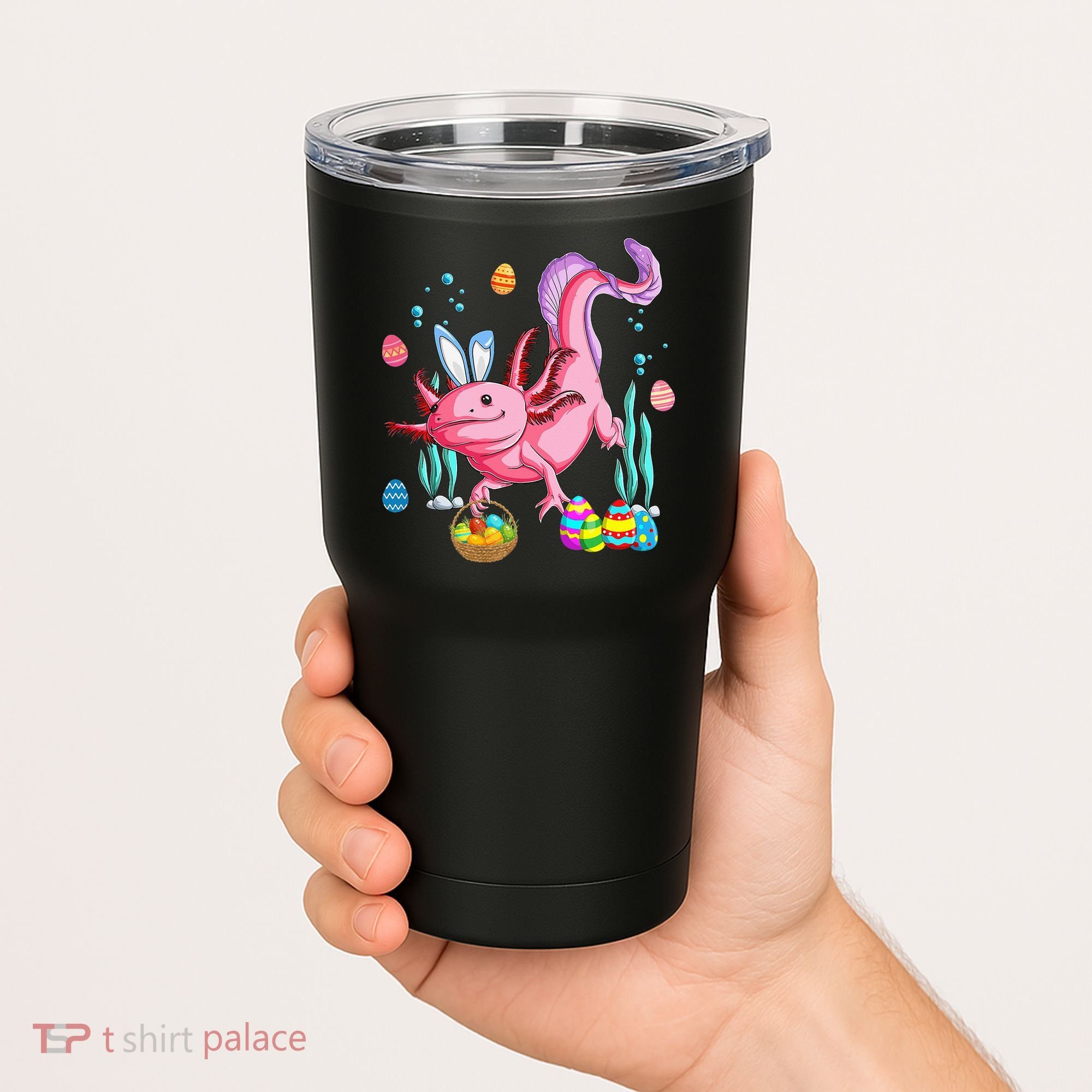 Bunny Axolotl Hunting Easter Eggs Basket Tumbler