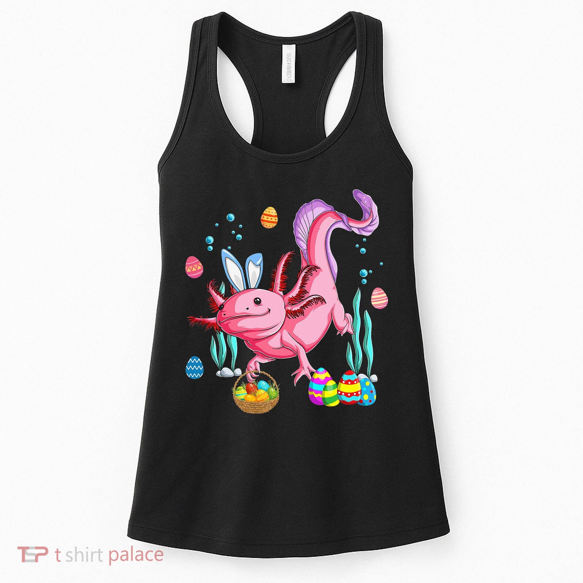 Bunny Axolotl Hunting Easter Eggs Basket Women's Tank Top