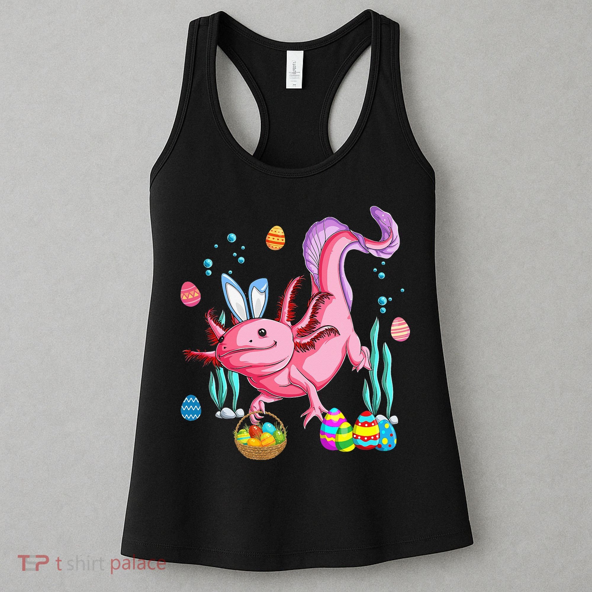 Bunny Axolotl Hunting Easter Eggs Basket Women's Tank Top