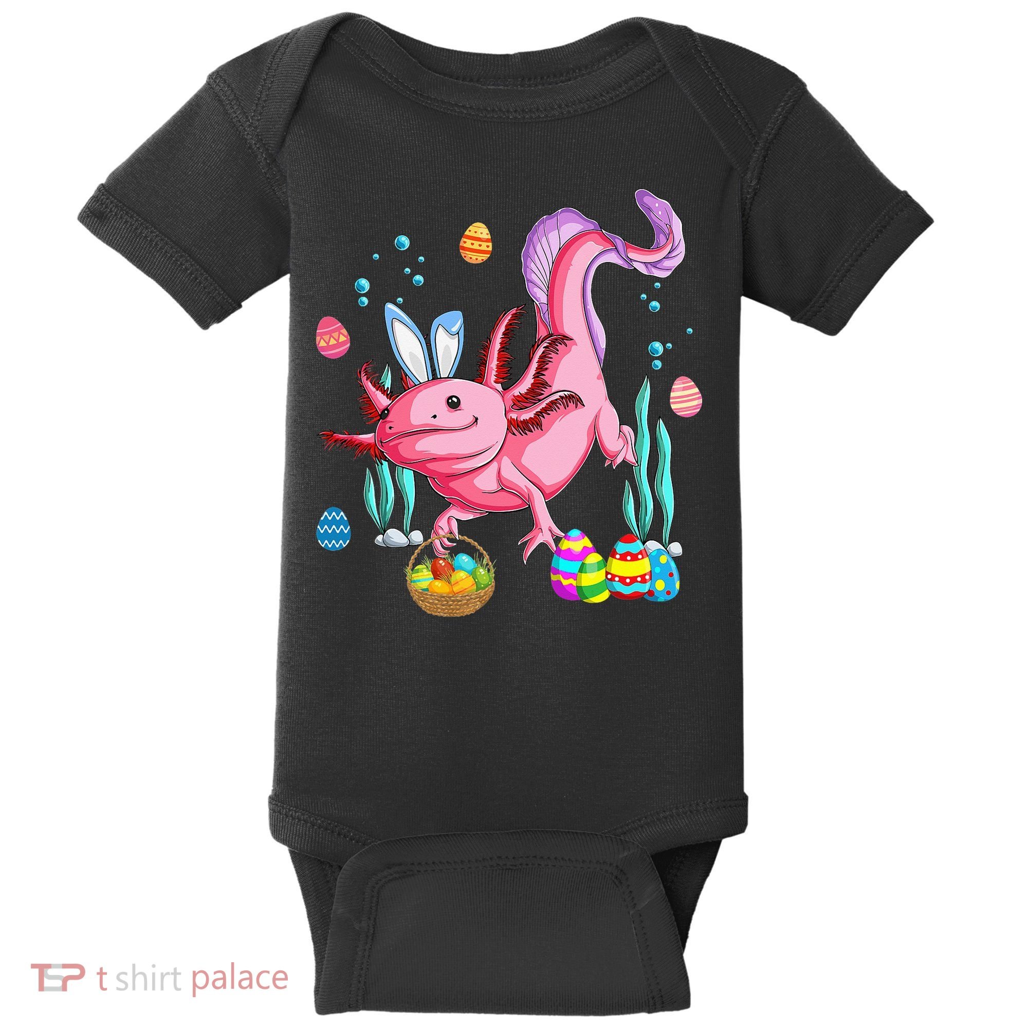 Bunny Axolotl Hunting Easter Eggs Basket Baby Bodysuit