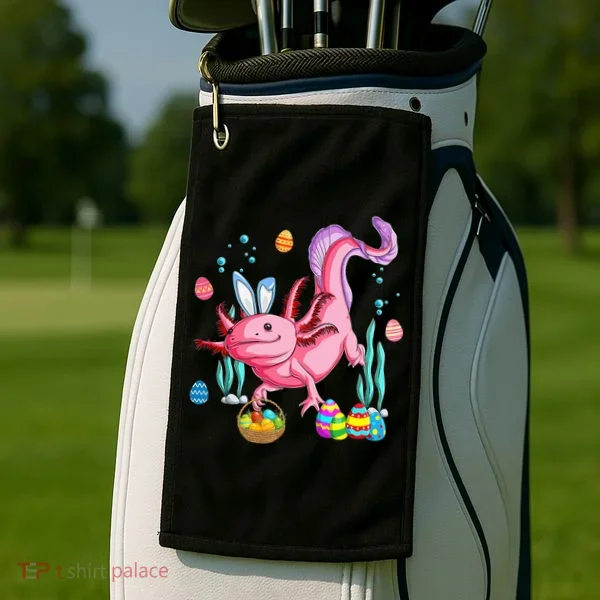 Bunny Axolotl Hunting Easter Eggs Basket Golf Towel