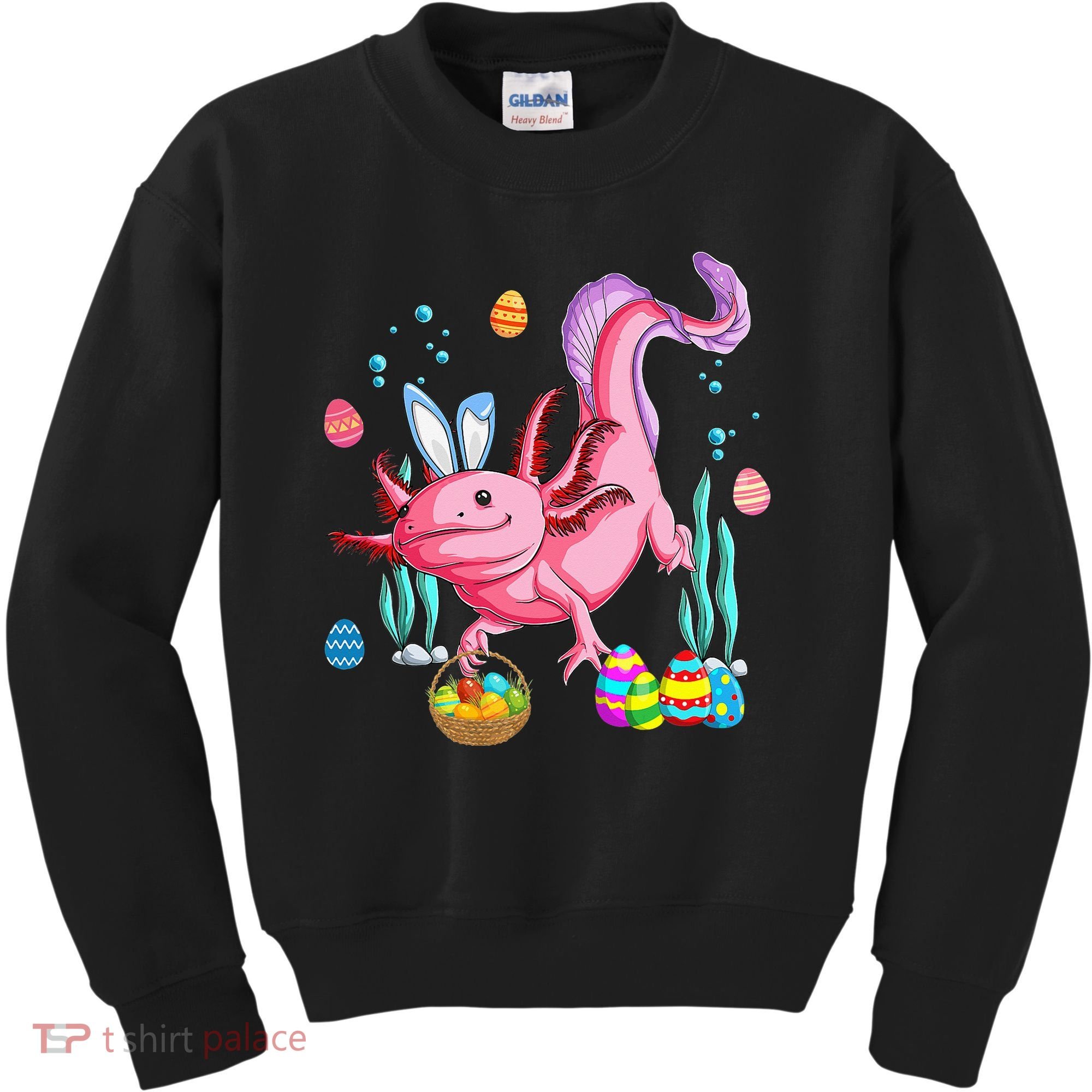 Bunny Axolotl Hunting Easter Eggs Basket Kids Sweatshirt