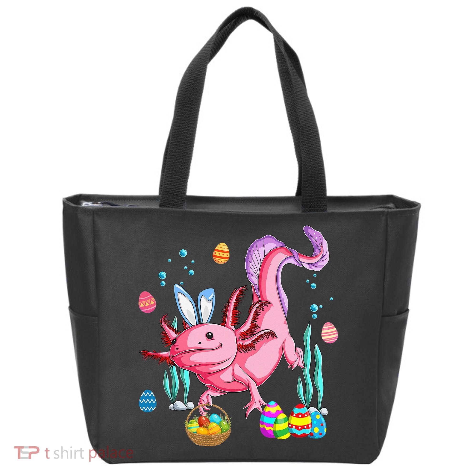 Bunny Axolotl Hunting Easter Eggs Basket Tote Bag