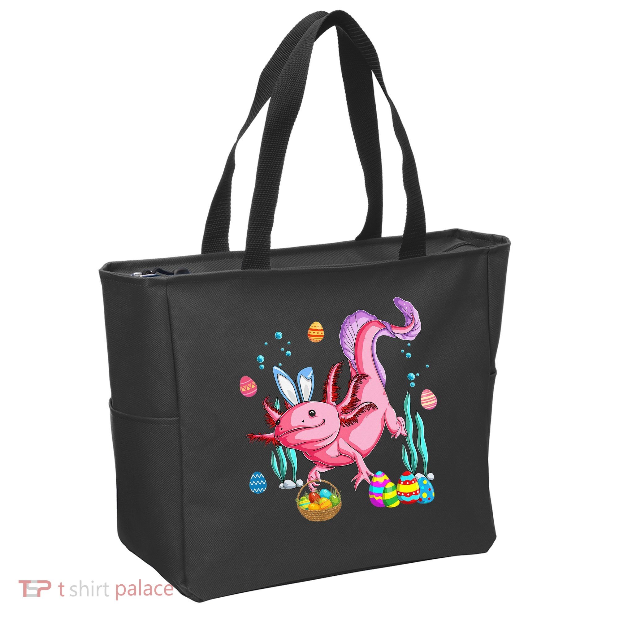 Bunny Axolotl Hunting Easter Eggs Basket Tote Bag