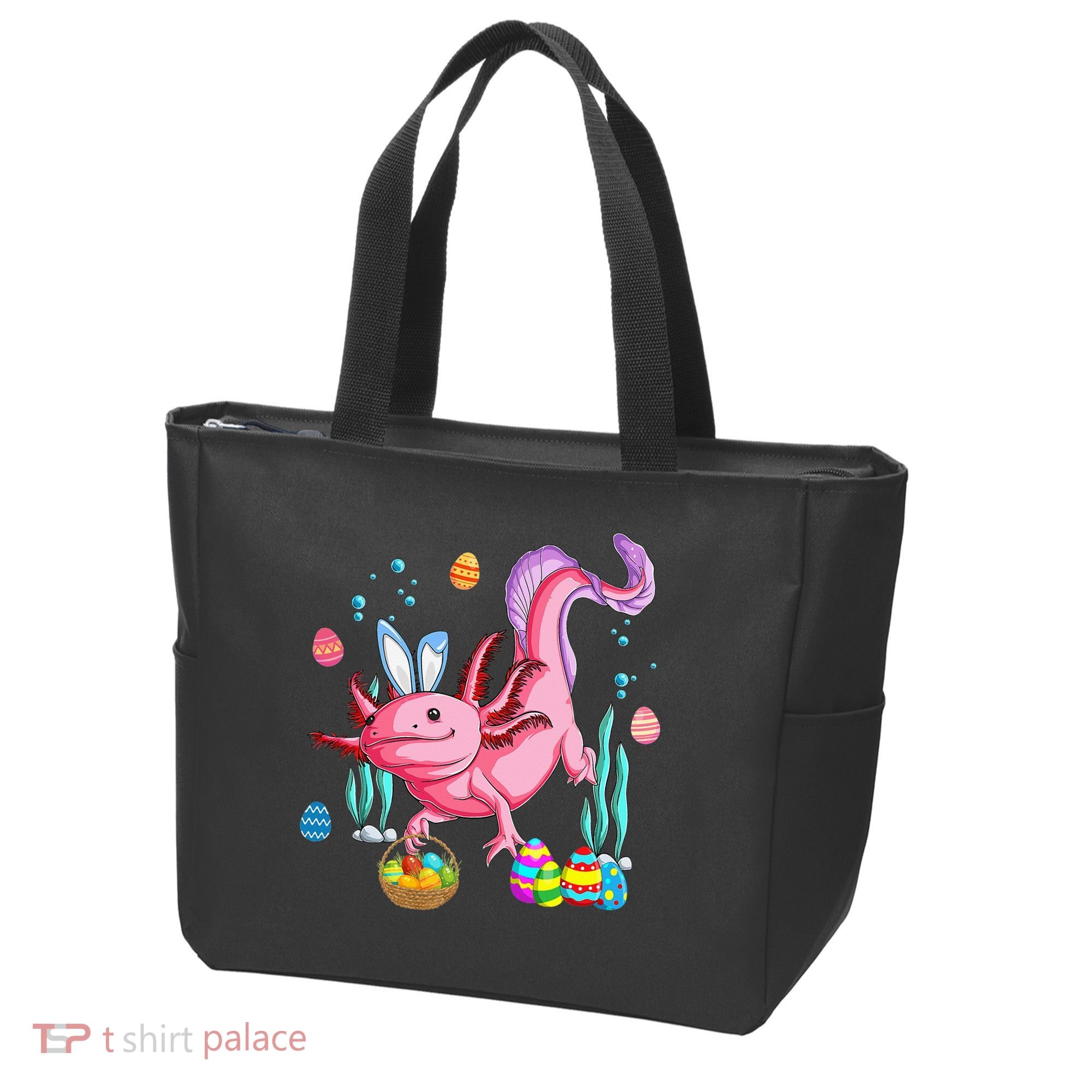 Bunny Axolotl Hunting Easter Eggs Basket Tote Bag