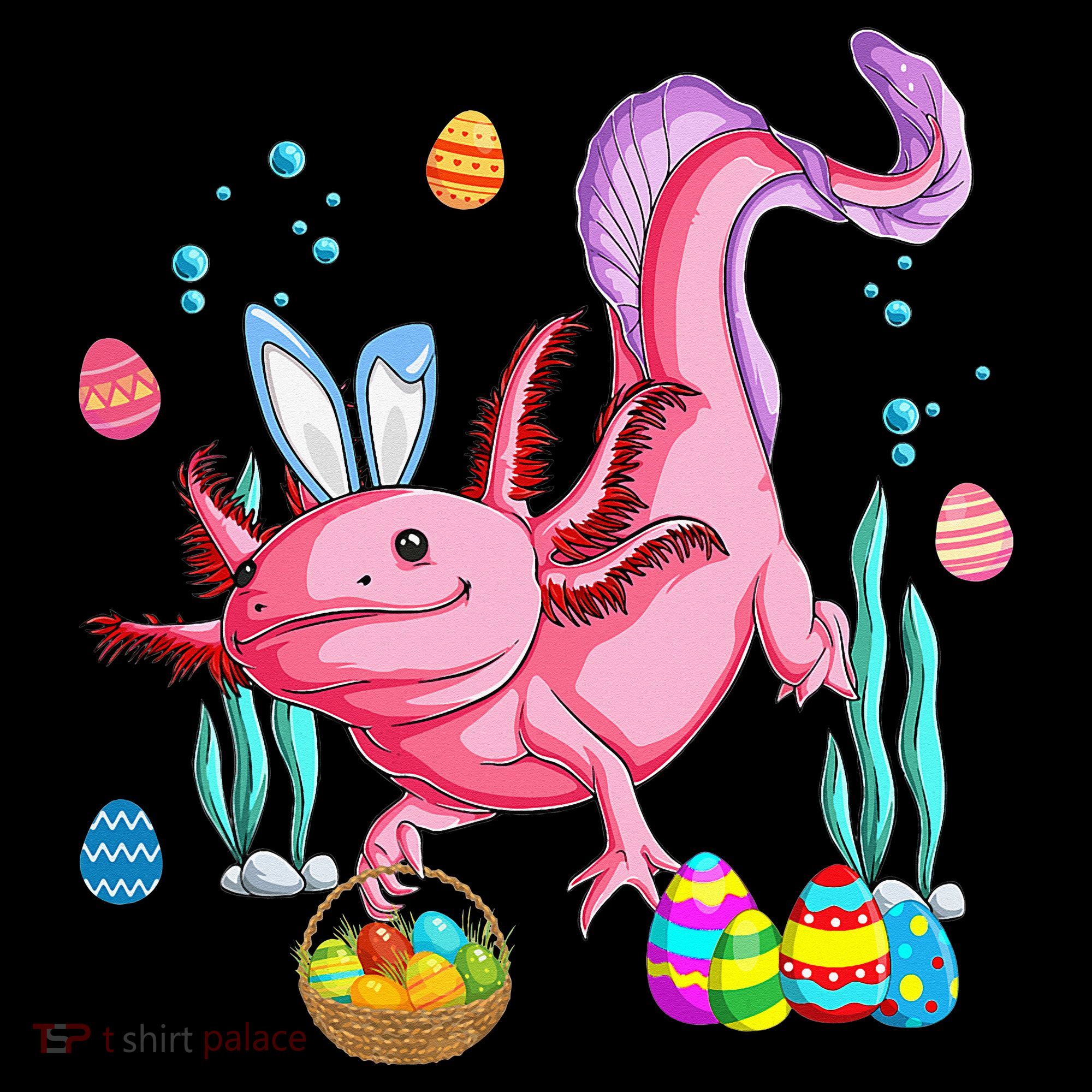 Bunny Axolotl Hunting Easter Eggs Basket Tote Bag