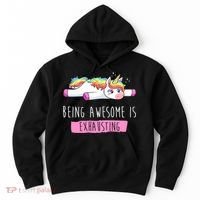 Being Awesome Is Exhausting Funny Unicorn Hoodie thumb 0