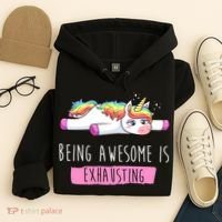 Being Awesome Is Exhausting Funny Unicorn Hoodie thumb 4