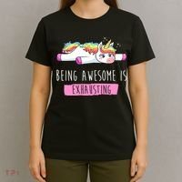 Being Awesome Is Exhausting Funny Unicorn T-Shirt thumb 4