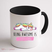Being Awesome Is Exhausting Funny Unicorn Coffee Mug thumb 1