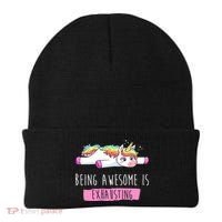Being Awesome Is Exhausting Funny Unicorn Beanie thumb 0
