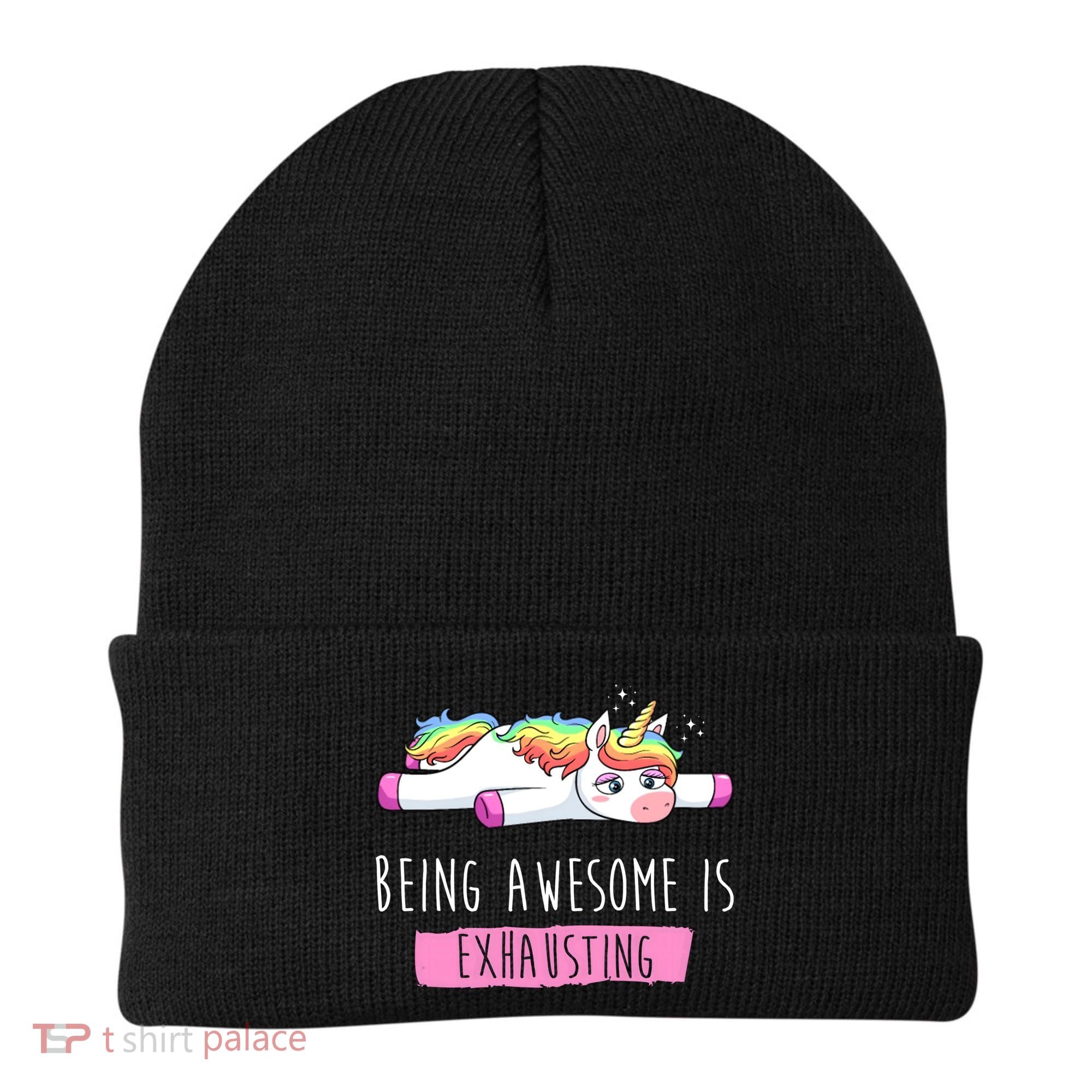 Being Awesome Is Exhausting Funny Unicorn Beanie