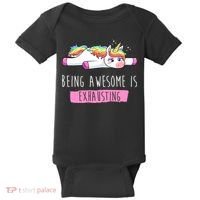 Being Awesome Is Exhausting Funny Unicorn Baby Bodysuit thumb 0