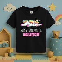 Being Awesome Is Exhausting Funny Unicorn Toddler T-Shirt thumb 3