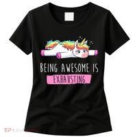 Being Awesome Is Exhausting Funny Unicorn Women's T-Shirt thumb 0