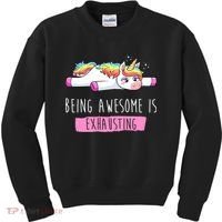 Being Awesome Is Exhausting Funny Unicorn Kids Sweatshirt thumb 0