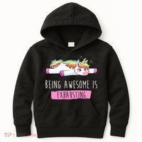 Being Awesome Is Exhausting Funny Unicorn Kids Hoodie thumb 0