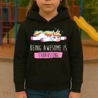 Being Awesome Is Exhausting Funny Unicorn Kids Hoodie thumb 3