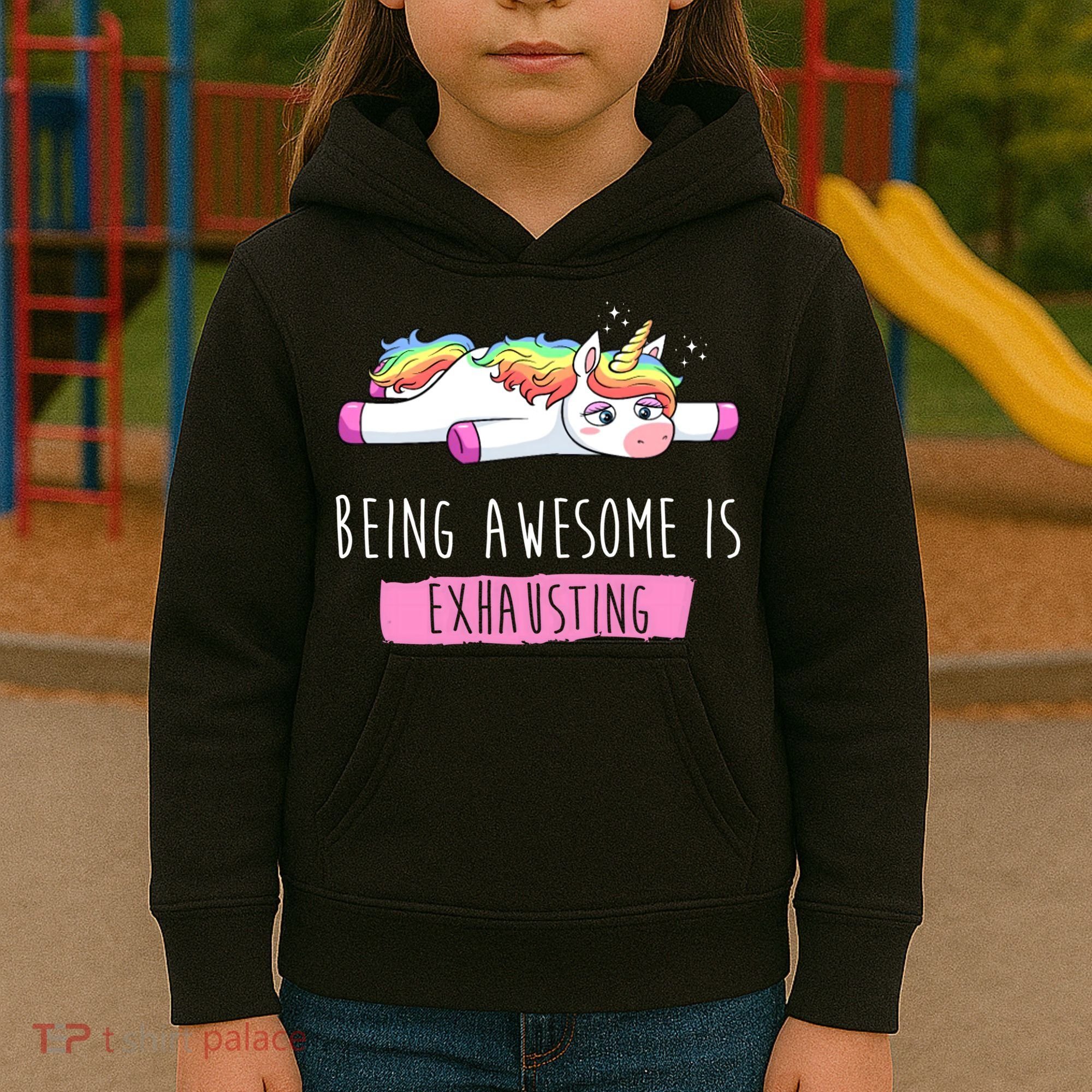 Being Awesome Is Exhausting Funny Unicorn Kids Hoodie