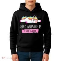Being Awesome Is Exhausting Funny Unicorn Kids Hoodie thumb 4