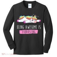 Being Awesome Is Exhausting Funny Unicorn Kids Long Sleeve Shirt thumb 0