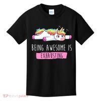 Being Awesome Is Exhausting Funny Unicorn Kids T-Shirt thumb 0