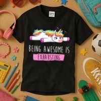 Being Awesome Is Exhausting Funny Unicorn Kids T-Shirt thumb 3